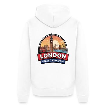 London UK Reiseabzeichen Big Ben Tower Bridge Geschenk - Unisex Premium Bio Zip Hoodie - Weiß - Hinten - Thijin (182cm)