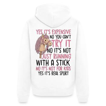 Yes Its Expensive Hobby Horsing - Unisex Premium Bio Zip Hoodie - Weiß - Hinten - Thijin (182cm)