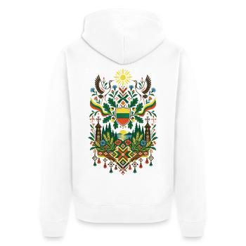Litauen | Kraniche, Eichen & Volkskunst - Unisex Premium Bio Zip Hoodie - Weiß - Hinten - Thijin (182cm)