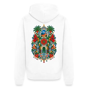 Marokko | Mosaik, Palmen & Medina - Unisex Premium Bio Zip Hoodie - Weiß - Hinten - Thijin (182cm)