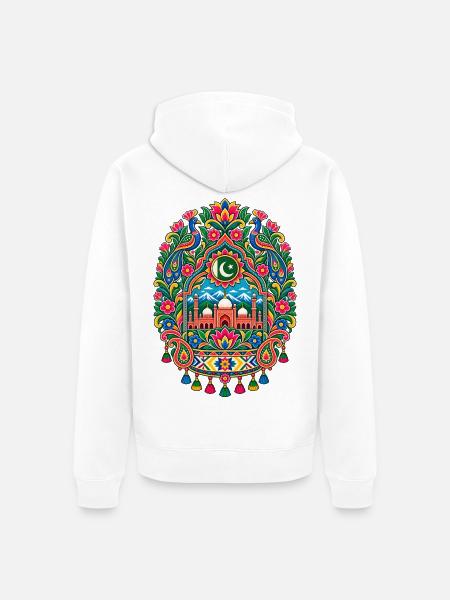 Pakistan | Pfauen, Moschee & Paisley - Unisex Premium Bio Zip Hoodie - Weiß