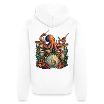 Oktopus Schlagzeuger Unterwasser Musik - Unisex Premium Bio Zip Hoodie - Weiß - Hinten - Thijin (182cm)
