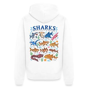 Haie Arten Lexikon Meeresbiologie Hai Illustration - Unisex Premium Bio Zip Hoodie - Weiß - Hinten - Thijin (182cm)