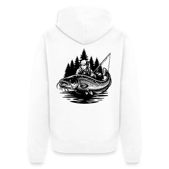 Waldfischerin und Wels - Unisex Premium Bio Zip Hoodie - Weiß - Hinten - Thijin (182cm)