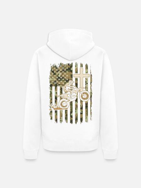 Patriotische Dirtbike-Tarnflagge - Unisex Premium Bio Zip Hoodie - Weiß
