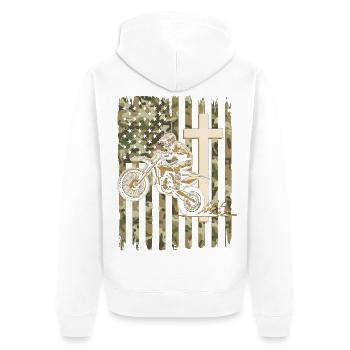 Patriotische Dirtbike-Tarnflagge - Unisex Premium Bio Zip Hoodie - Weiß - Hinten - Thijin (182cm)