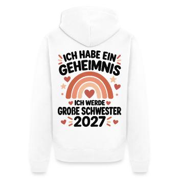 Ich werde große Schwester 2027 – Babyankündigung - Unisex Premium Bio Zip Hoodie - Weiß - Hinten - Thijin (182cm)