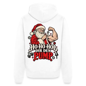 Ho Ho Ho – Dir den Pump zu Weihnachten - Unisex Premium Bio Zip Hoodie - Weiß - Hinten - Thijin (182cm)