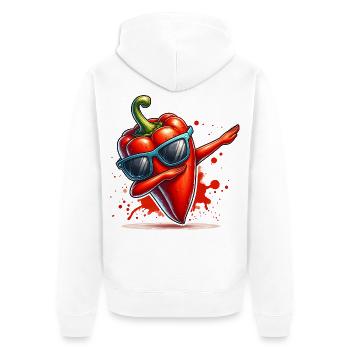 Bunte dabbende rote Paprika mit Sonnenbrille - Unisex Premium Bio Zip Hoodie - Weiß - Hinten - Thijin (182cm)