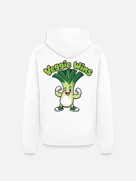 Veggie Wins: Lauchheld Cartoon - Unisex Premium Bio Zip Hoodie - Weiß