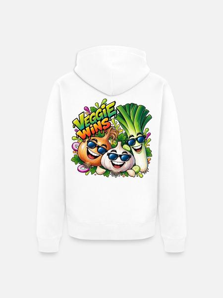Veggie Wins: Fröhliche Gemüsefreunde - Unisex Premium Bio Zip Hoodie - Weiß