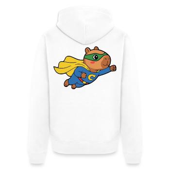 Niedliches Capybara-Superhelden-Umhang-Tierliebhaber-Geschenk - Unisex Premium Bio Zip Hoodie - Weiß - Hinten - Thijin (182cm)