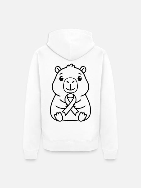 Niedliche Capybara-Brustkrebs-Bewusstsein - Unisex Premium Bio Zip Hoodie - Weiß