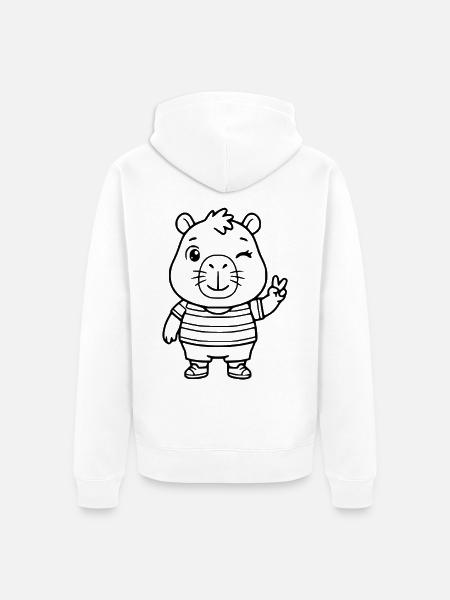 Niedliche zwinkernde Capybara-Peace-Zeichen-Zeichnung - Unisex Premium Bio Zip Hoodie - Weiß
