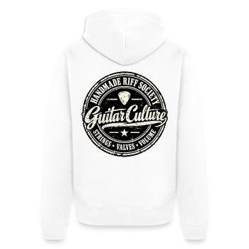 HANDMADE RIFF SOCIETY | Gitarrenkultur - Unisex Premium Bio Zip Hoodie - Weiß - Hinten - Thijin (182cm)