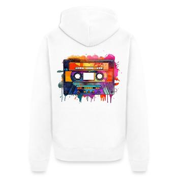 Retro-Kassetten-Audioband Vintage, 70er, 80er, 90er, - Unisex Premium Bio Zip Hoodie - Weiß - Hinten - Thijin (182cm)