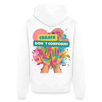Kreativität statt Konformität - Unisex Premium Bio Zip Hoodie - Weiß - Hinten - Thijin (182cm)