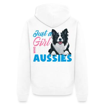 Australian Shepherd - Mein treuer Aussie - Unisex Premium Bio Zip Hoodie - Weiß - Hinten - Thijin (182cm)
