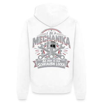 i bi a Mechanika - ba mir is ka Schraubn locka - Unisex Premium Bio Zip Hoodie - Weiß - Hinten - Thijin (182cm)