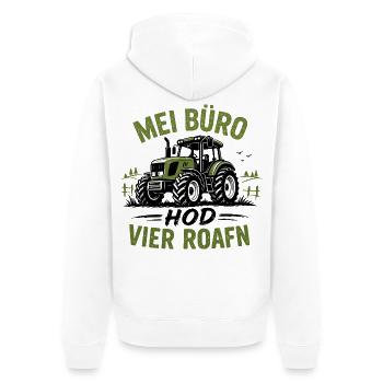 mei Büro hod vier Roafn - mein Büro hat 4 Reifen - Unisex Premium Bio Zip Hoodie - Weiß - Hinten - Thijin (182cm)