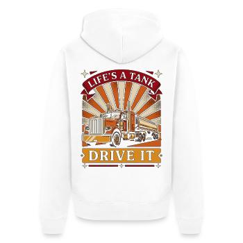 Tank Driver Life's A Tank Drive It Road Transport - Unisex Premium Bio Zip Hoodie - Weiß - Hinten - Thijin (182cm)