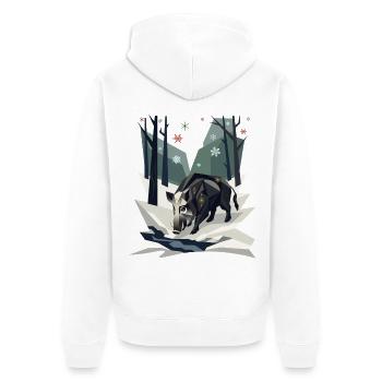 Wildschwein im Low-Poly-Winterwald - Unisex Premium Bio Zip Hoodie - Weiß - Hinten - Thijin (182cm)
