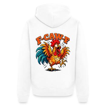 Funny F-CAW-F Crazy Rooster Retro Chicken - Unisex Premium Bio Zip Hoodie - Weiß - Hinten - Thijin (182cm)