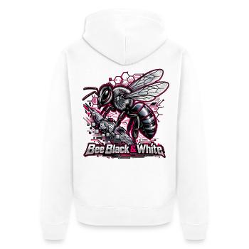 Biene Neon Schwarz-Weiß Tech - Unisex Premium Bio Zip Hoodie - Weiß - Hinten - Thijin (182cm)