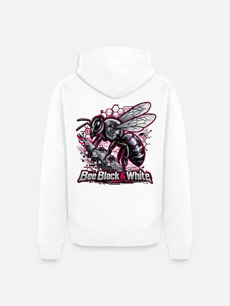 Biene Neon Schwarz-Weiß Tech - Unisex Premium Bio Zip Hoodie - Weiß