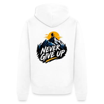 Gipfel ohne Aufgeben - Unisex Premium Bio Zip Hoodie - Weiß - Hinten - Thijin (182cm)