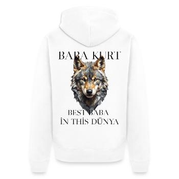 Baba Kurt – Türkischer Papa Wolf - Unisex Premium Bio Zip Hoodie - Weiß - Hinten - Thijin (182cm)