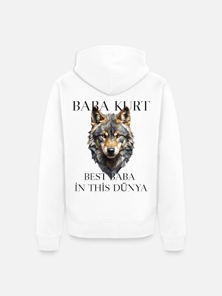 Baba Kurt – Türkischer Papa Wolf - Unisex Premium Bio Zip Hoodie - Weiß
