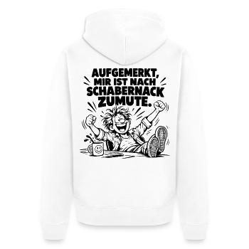 Super lustiger Spruch Aufgemerkt, mir ist nach... - Unisex Premium Bio Zip Hoodie - Weiß - Hinten - Thijin (182cm)