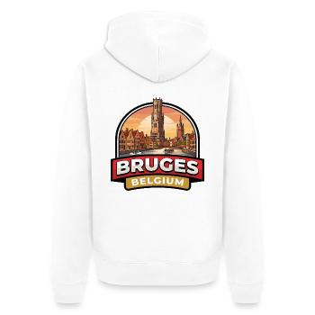 Brügge Belgien Reiseabzeichen Glockenturm Kanäle Geschenk - Unisex Premium Bio Zip Hoodie - Weiß - Hinten - Thijin (182cm)