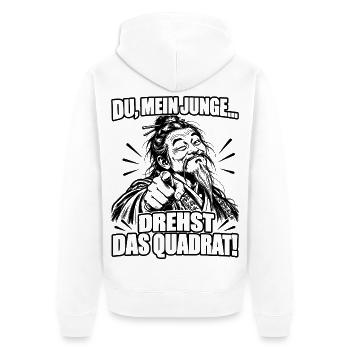 Lustiger Spruch Du, mein Junge drehst das Quadrat - Unisex Premium Bio Zip Hoodie - Weiß - Hinten - Thijin (182cm)