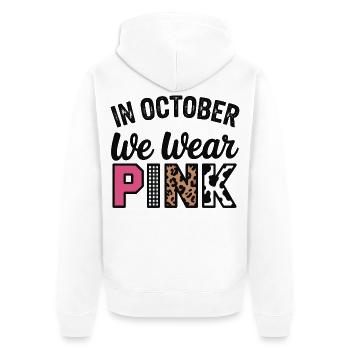 Rosa Oktober: Im Oktober tragen wir Pink - Unisex Premium Bio Zip Hoodie - Weiß - Hinten - Thijin (182cm)