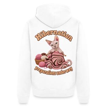 Winterschlaf Sphynx - Unisex Premium Bio Zip Hoodie - Weiß - Hinten - Thijin (182cm)
