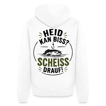 Heid kan Biss? Scheiss drauf! - Heute keinen Biss? - Unisex Premium Bio Zip Hoodie - Weiß - Hinten - Thijin (182cm)