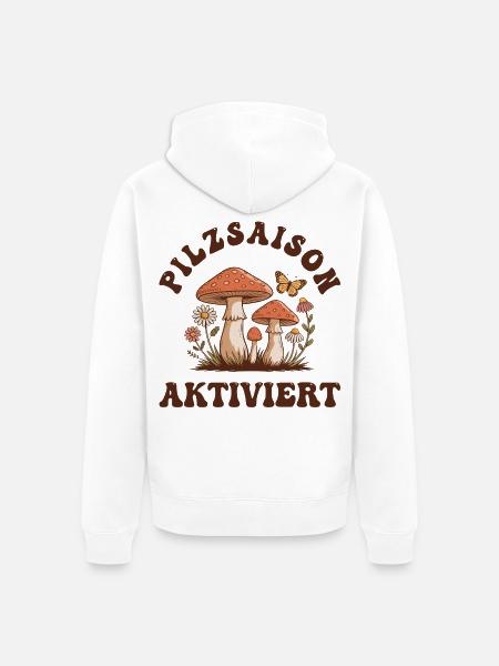 Pilzsaison Aktiv – Pilze Sammeln - Unisex Premium Bio Zip Hoodie - Weiß