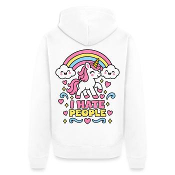 I Hate People – Einhorn Regenbogen - Unisex Premium Bio Zip Hoodie - Weiß - Hinten - Thijin (182cm)
