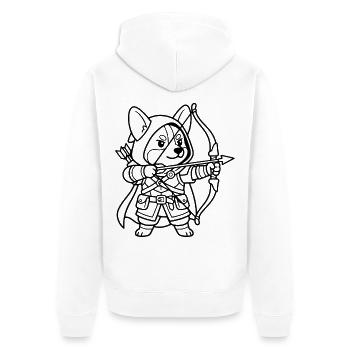 Niedliche Corgi-Bogenschütze-RPG-Tabletop-Gamer-Hunde-Umrisse - Unisex Premium Bio Zip Hoodie - Weiß - Hinten - Thijin (182cm)
