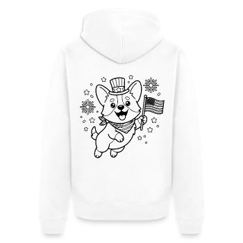 Niedlicher Corgi mit der USA-Flagge Patriotischer Hund - Unisex Premium Bio Zip Hoodie - Weiß - Hinten - Thijin (182cm)