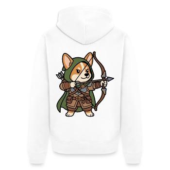 Niedlicher Corgi-Bogenschütze-RPG Fantasy-Gamer-Hund - Unisex Premium Bio Zip Hoodie - Weiß - Hinten - Thijin (182cm)