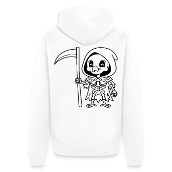Niedliches Skelett-Huhn-Sensenmann-Grim-Reaper-Gruselbild - Unisex Premium Bio Zip Hoodie - Weiß - Hinten - Thijin (182cm)