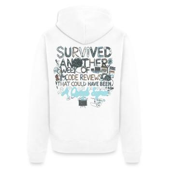 Überstanden: Noch eine Code-Review-Woche - Unisex Premium Bio Zip Hoodie - Weiß - Hinten - Thijin (182cm)