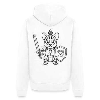 Niedliche Corgi-Paladin-Ritter-RPG-Spieler-Hunde-Linienzeichnung - Unisex Premium Bio Zip Hoodie - Weiß - Hinten - Thijin (182cm)