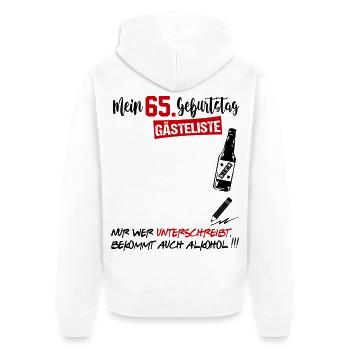 Gästeliste Gästebuch 65 Jahre Alter Geburtstag - Unisex Premium Bio Zip Hoodie - Weiß - Hinten - Thijin (182cm)
