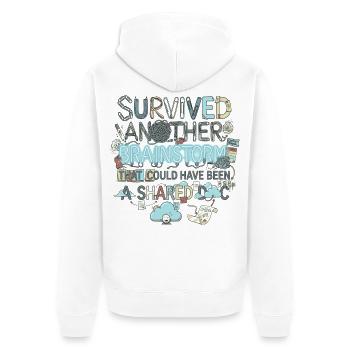 Überlebter Brainstorm  hätte geteilt werden können - Unisex Premium Bio Zip Hoodie - Weiß - Hinten - Thijin (182cm)