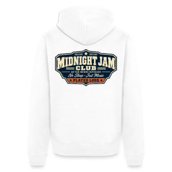 ROCK STAMP SOCIETY | Midnight Jam Club - Unisex Premium Bio Zip Hoodie - Weiß - Hinten - Thijin (182cm)
