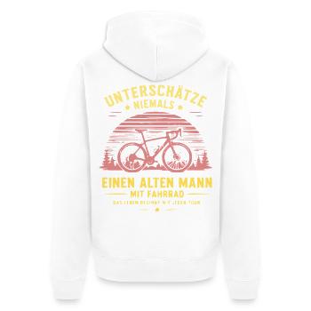 Unterschätze niemals einen alten Mann mit Fahrrad - Unisex Premium Bio Zip Hoodie - Weiß - Hinten - Thijin (182cm)